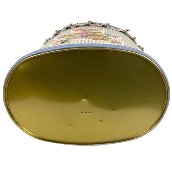 Decorated Metal Trash Can Waste Basket Teddy Bear Applique Floral Stripe Pattern - Picture 6 of 6